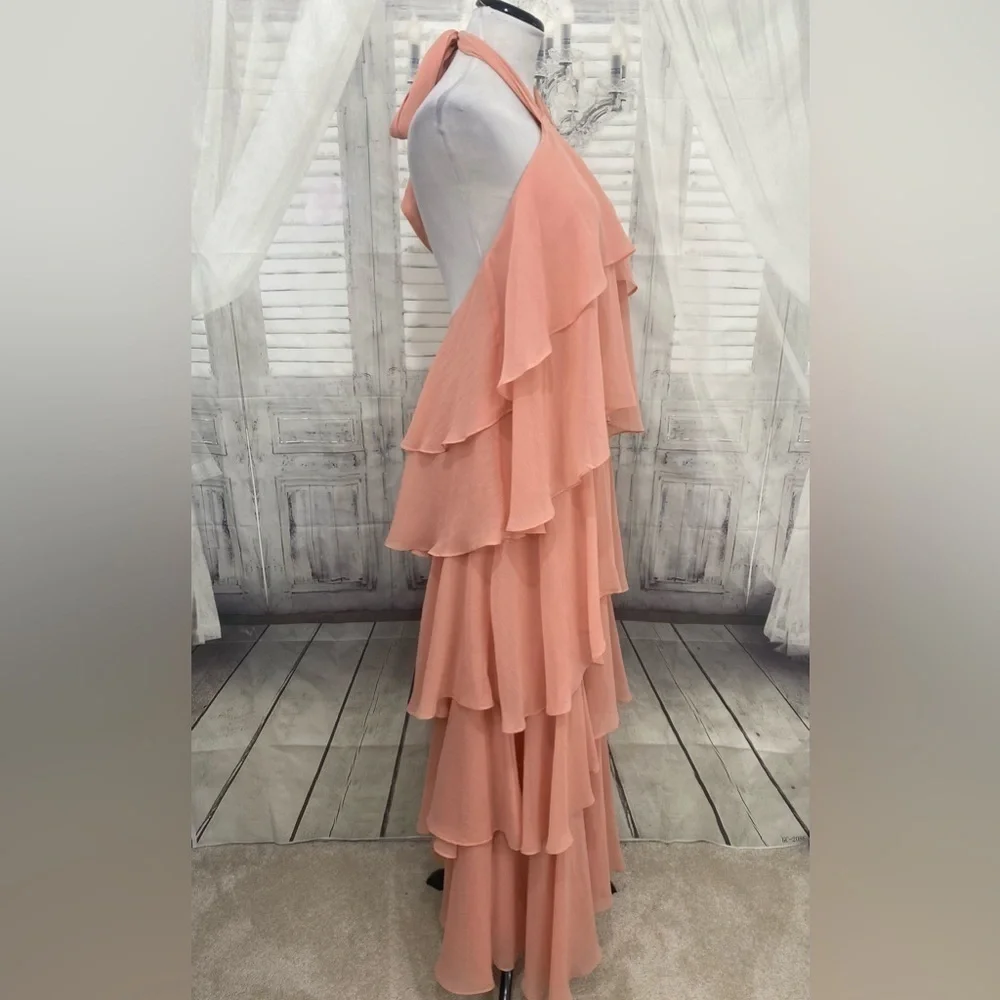 Antonio Melani Mariella Crinkled Chiffon Halter Neck Sleeveless Maxi Dress Pink - Picture 10 of 14